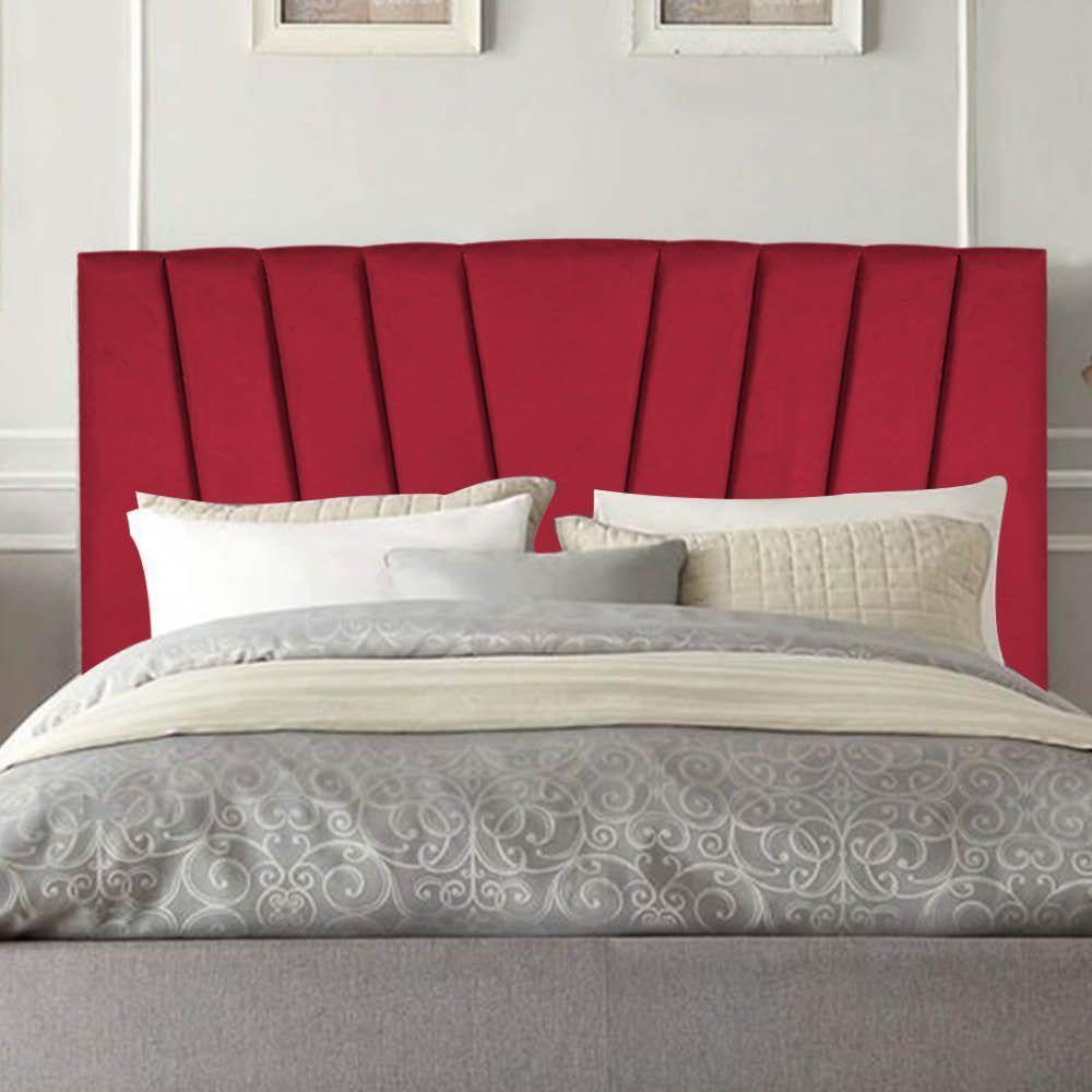 Cabeceira Estofada Bélgica 195cm King Size Para Cama Colchão Box Quarto Suede Vermelho - Aurora Line - 1