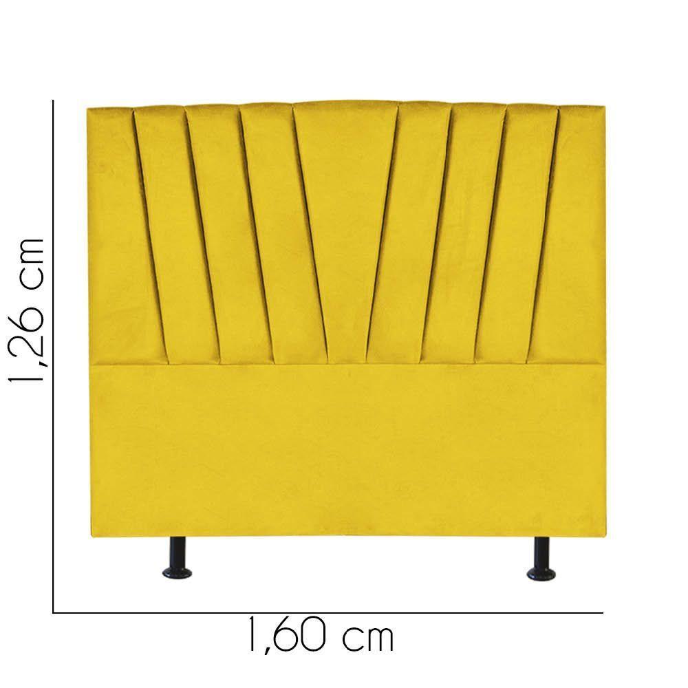 Cabeceira Estofada Bélgica 160cm Queen Size Para Cama Colchão Box Quarto Suede Amarelo - Aurora Line - 3