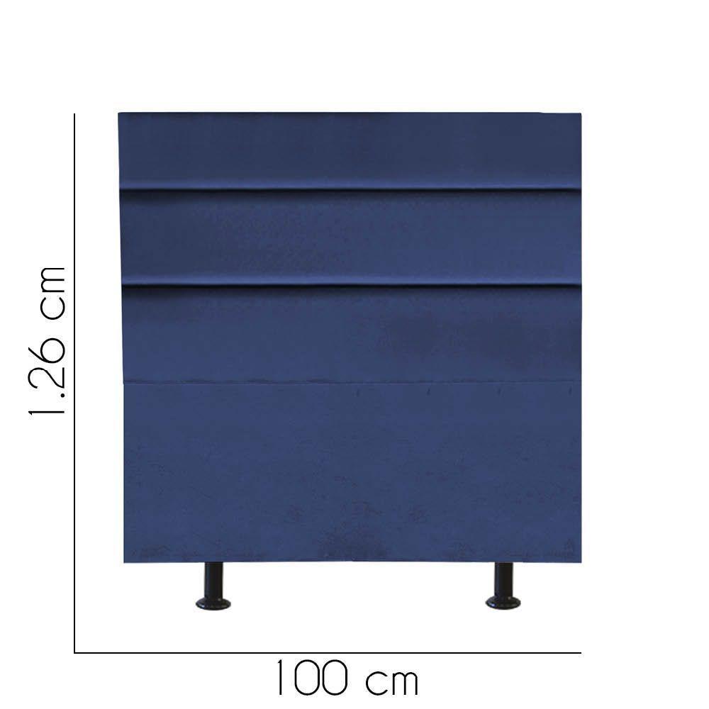 Cabeceira Estofada Argentina 100cm Solteiro Para Cama Colchão Box Quarto Suede Azul Marinho - Aurora Line - 2