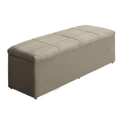 Calçadeira Recamier Com Baú Sapateira 1,58m Queen Size Quarto Suede Bege - Aurora Line