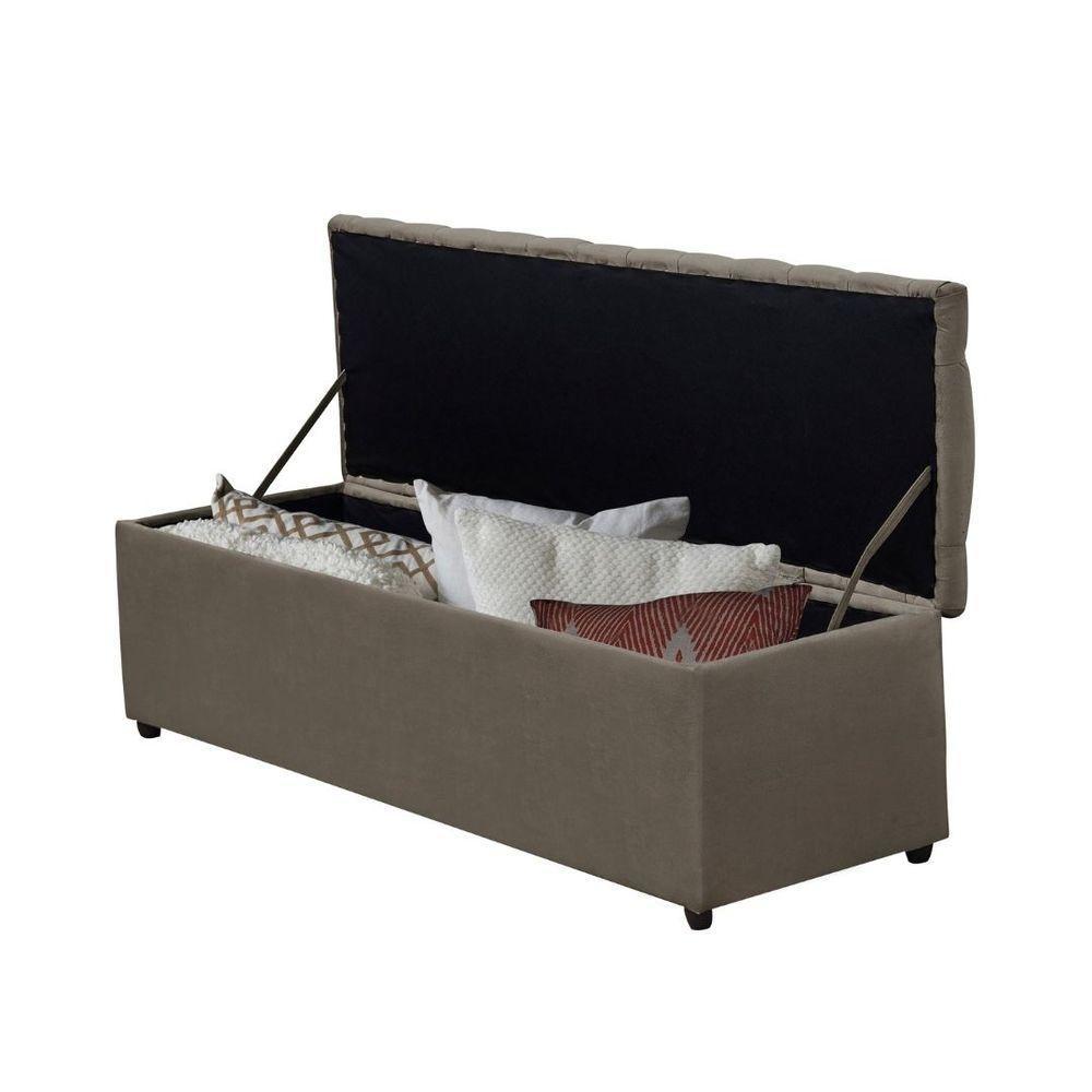 Calçadeira Recamier Com Baú Sapateira 1,20m Viúva Solteirão Suede Bege - Aurora Line - 2
