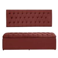 Kit Painel Cabeceira Com Bau Calçadeira Dubai 1,58m Para Cama Queen Size Suede Vermelho - Aurora Line - 1