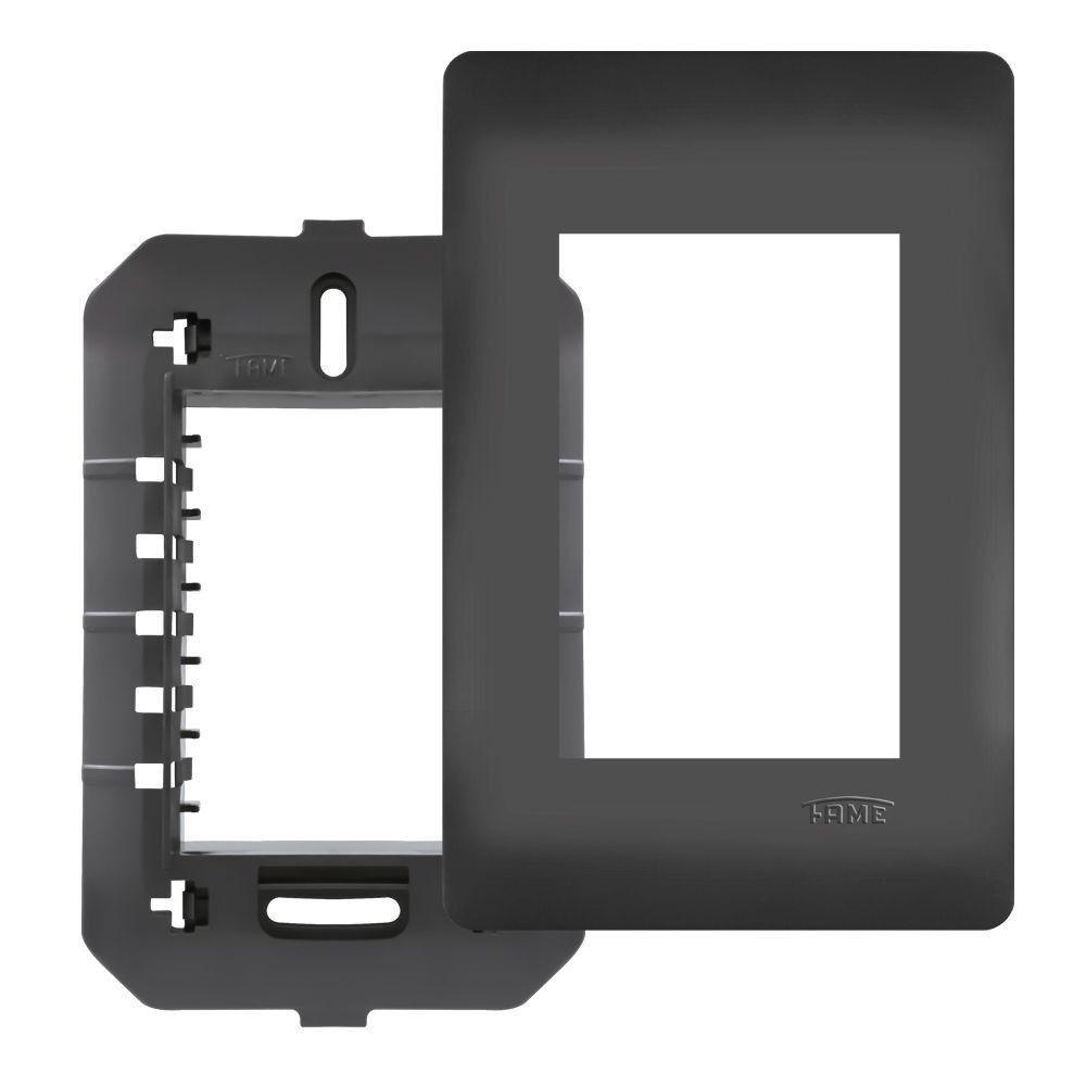 Placa 4x2 C-suporte - 3 Módulos Horizontais - Habitat Black 4075 - 1