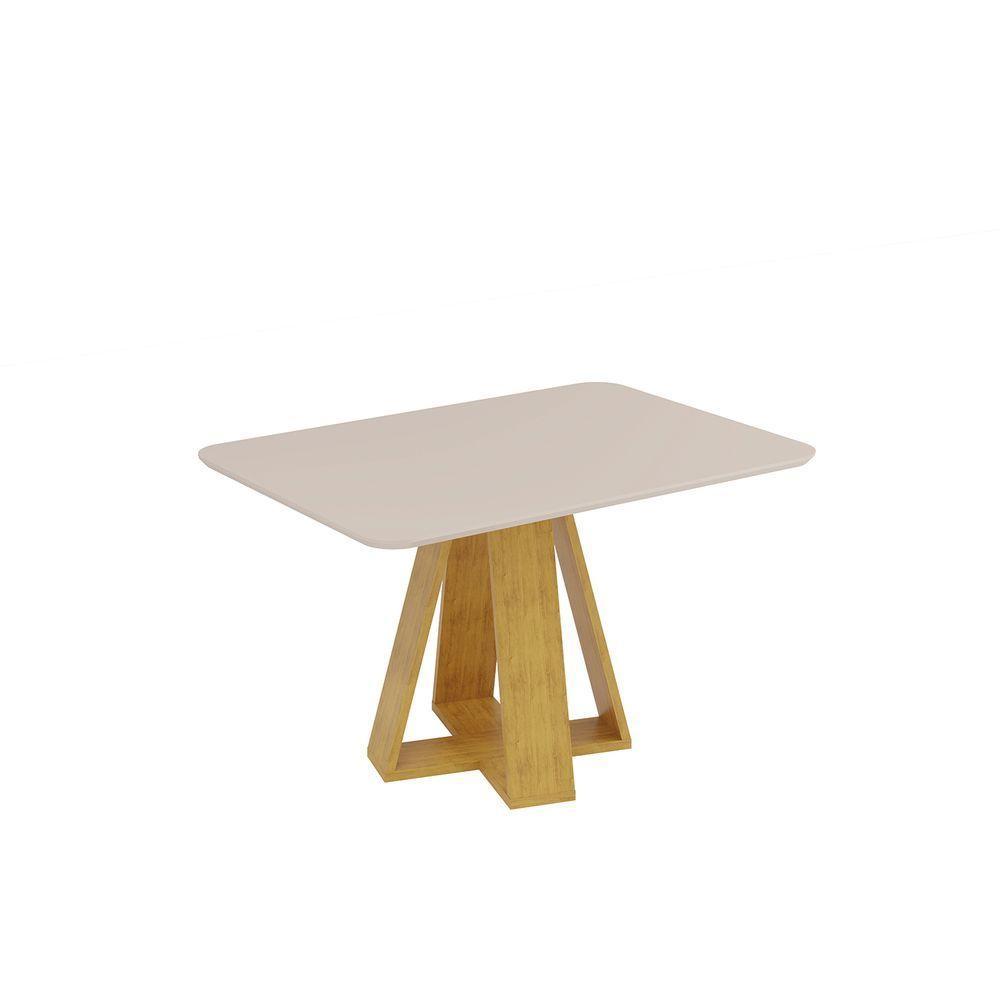 Mesa De Jantar Kiara Tampo Chanfrado Curvo Cedro Com Tampo Off White - 1