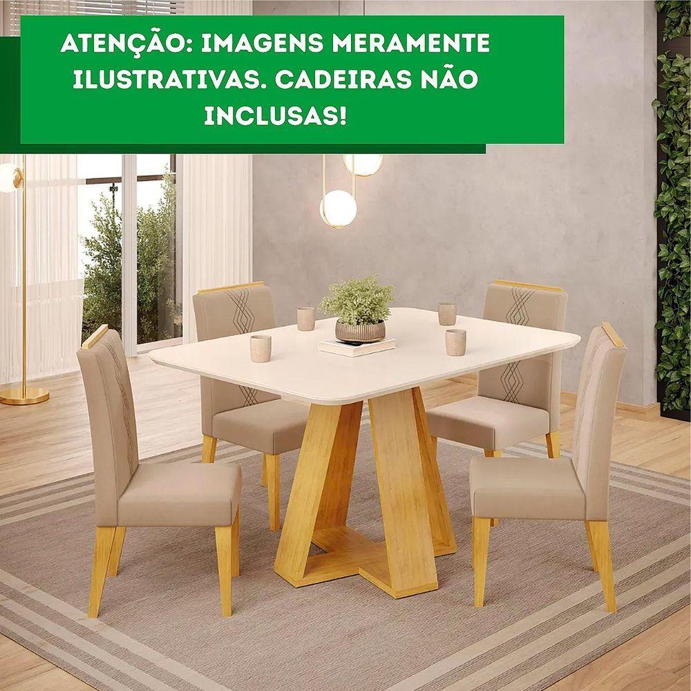 Mesa De Jantar Kiara Tampo Chanfrado Curvo Cedro Com Tampo Off White - 3