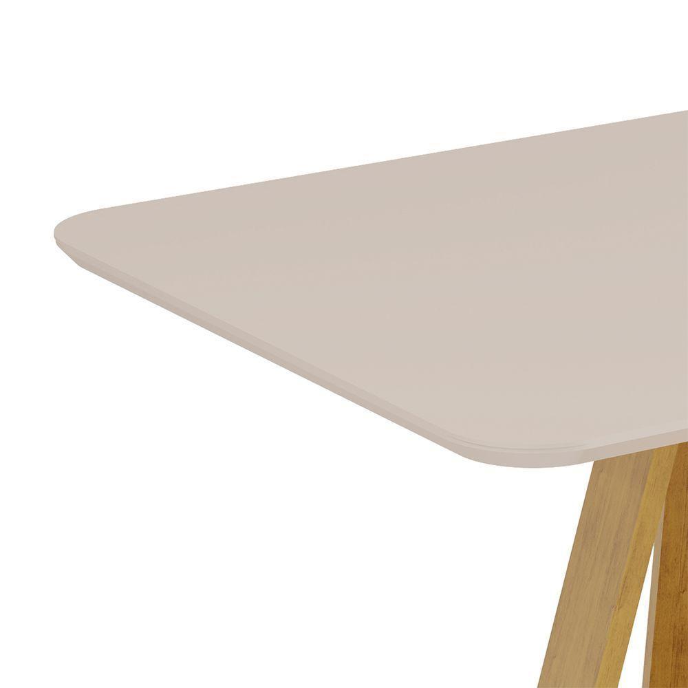 Mesa De Jantar Kiara Tampo Chanfrado Curvo Cedro Com Tampo Off White - 4