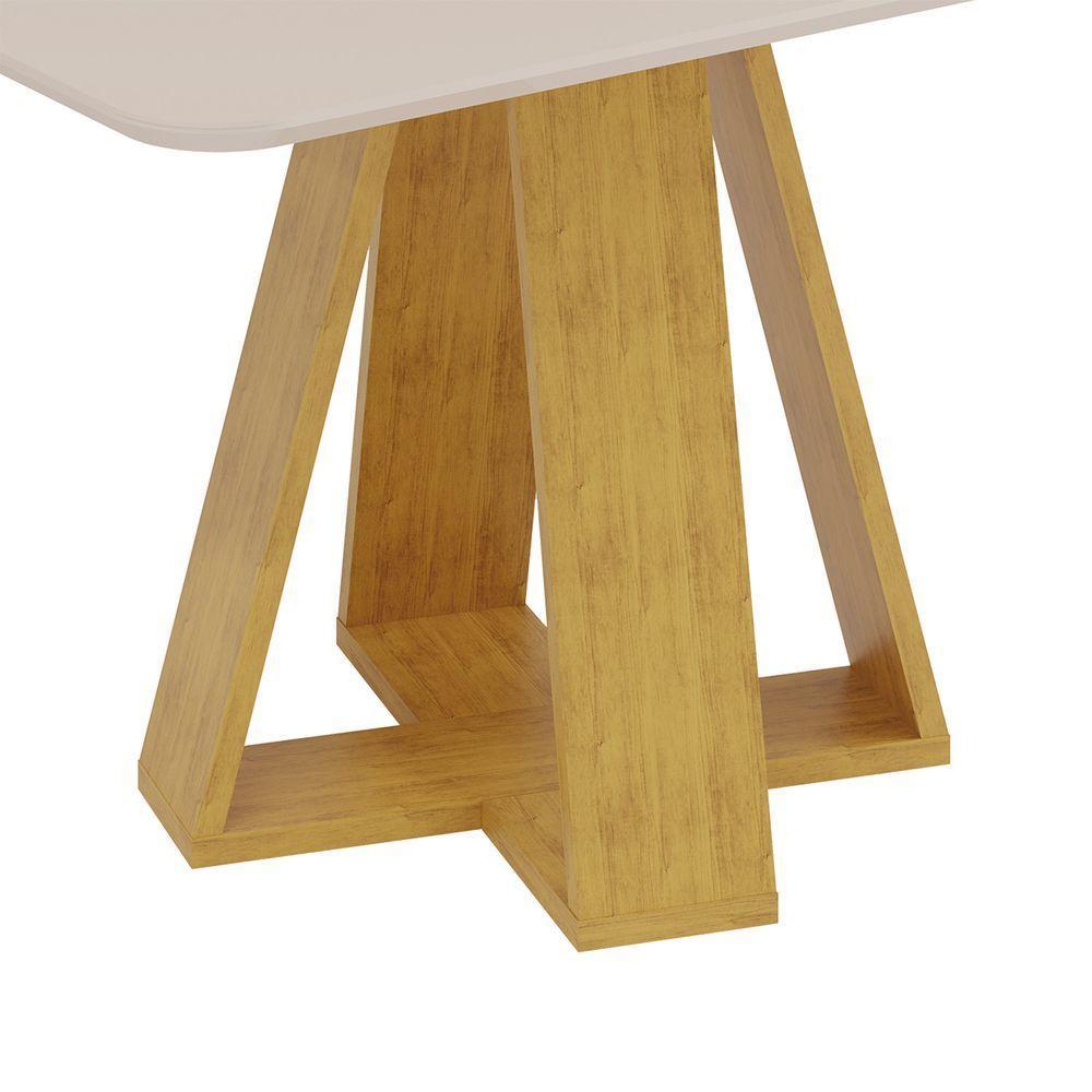Mesa De Jantar Kiara Tampo Chanfrado Curvo Cedro Com Tampo Off White - 5