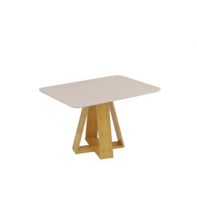 Mesa De Jantar Kiara Tampo Chanfrado Curvo Cedro Com Tampo Off White