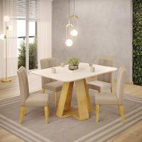 Mesa De Jantar Kiara Tampo Chanfrado Curvo Cedro Com Tampo Off White - 2