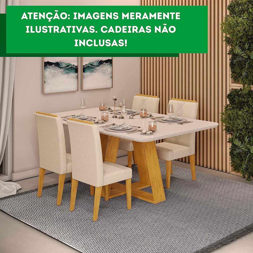 Mesa De Jantar Kiara Tampo Chanfrado Curvo Madeira E Vidro Pintado Cedro Com Off White - 3