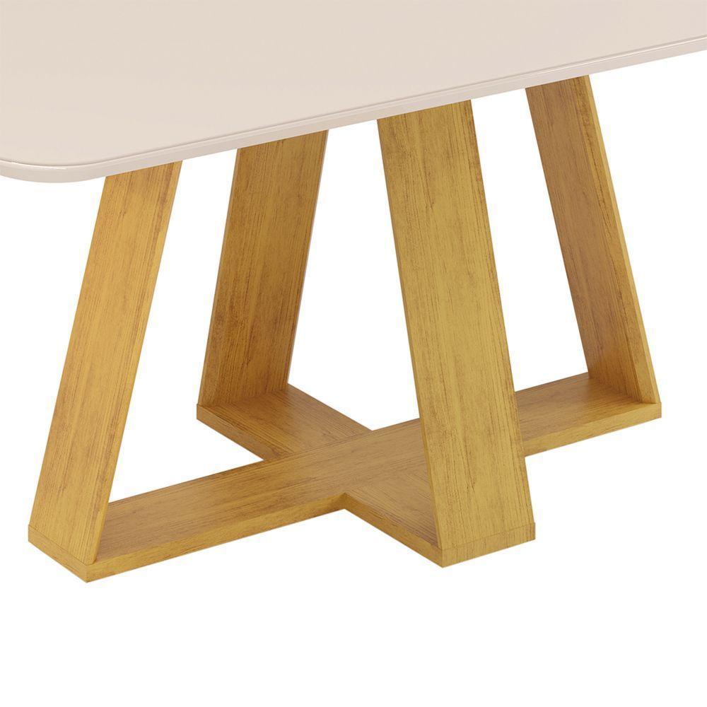 Mesa De Jantar Kiara Tampo Chanfrado Curvo Madeira E Vidro Pintado Cedro Com Off White - 5