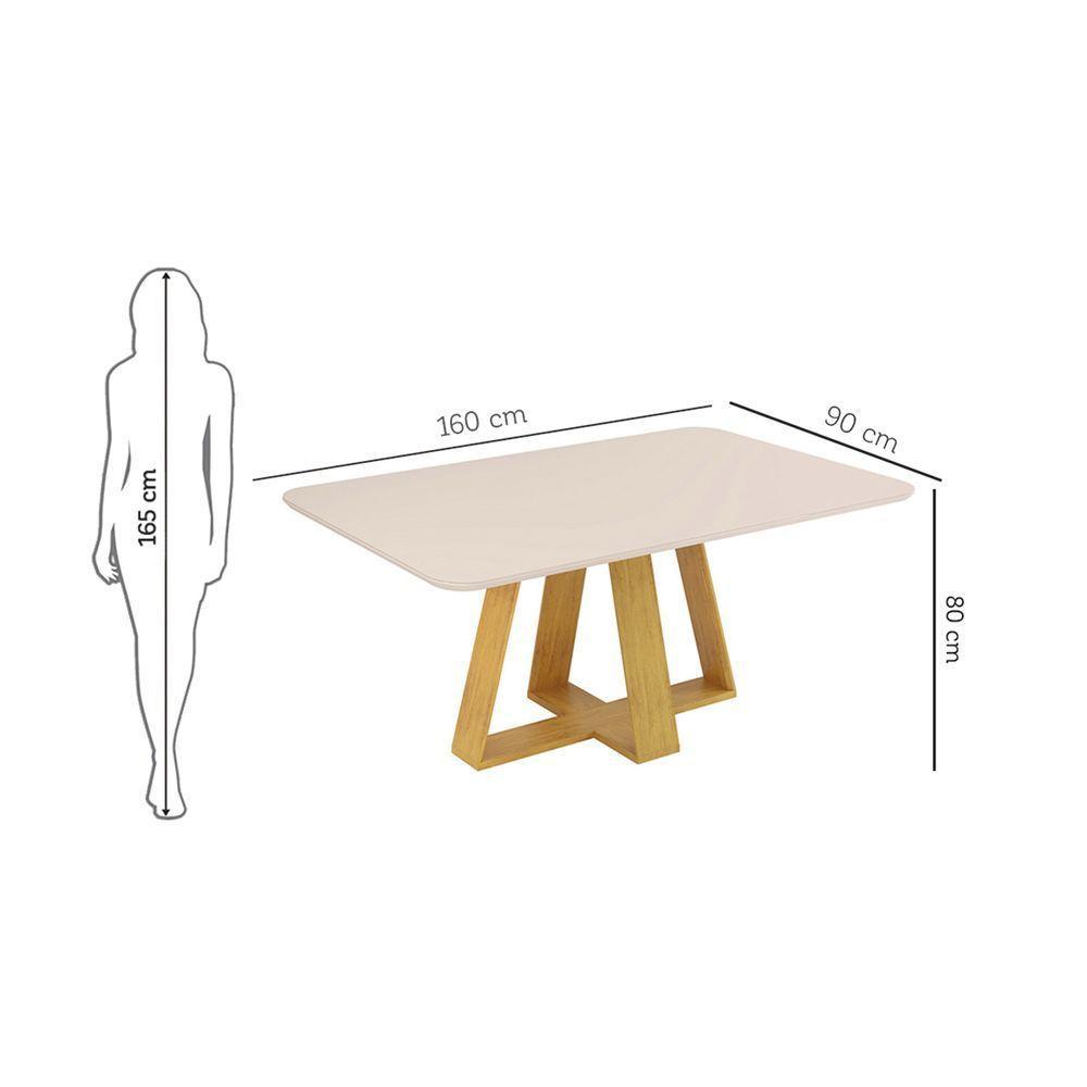 Mesa De Jantar Kiara Tampo Chanfrado Curvo Madeira E Vidro Pintado Cedro Com Off White - 6