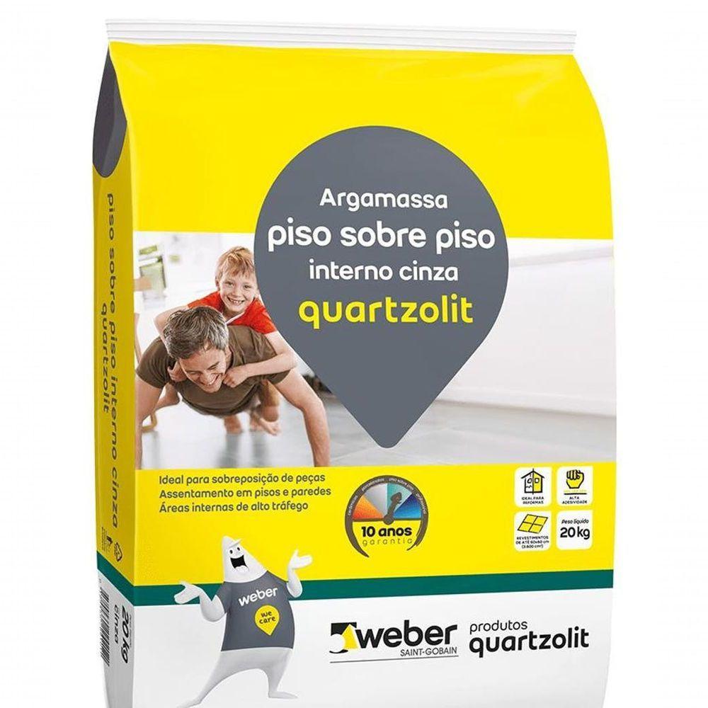 Argamassa Piso Sobre Piso Interno Cinza 20kg Embalagem Papel - Quartzolit - 1