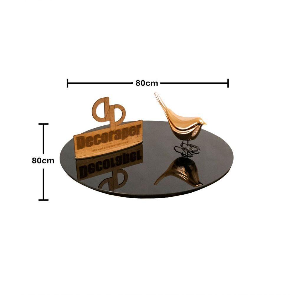 Somente Tampo Redondo Laqueado Com Vidro 80cm Preto - 2