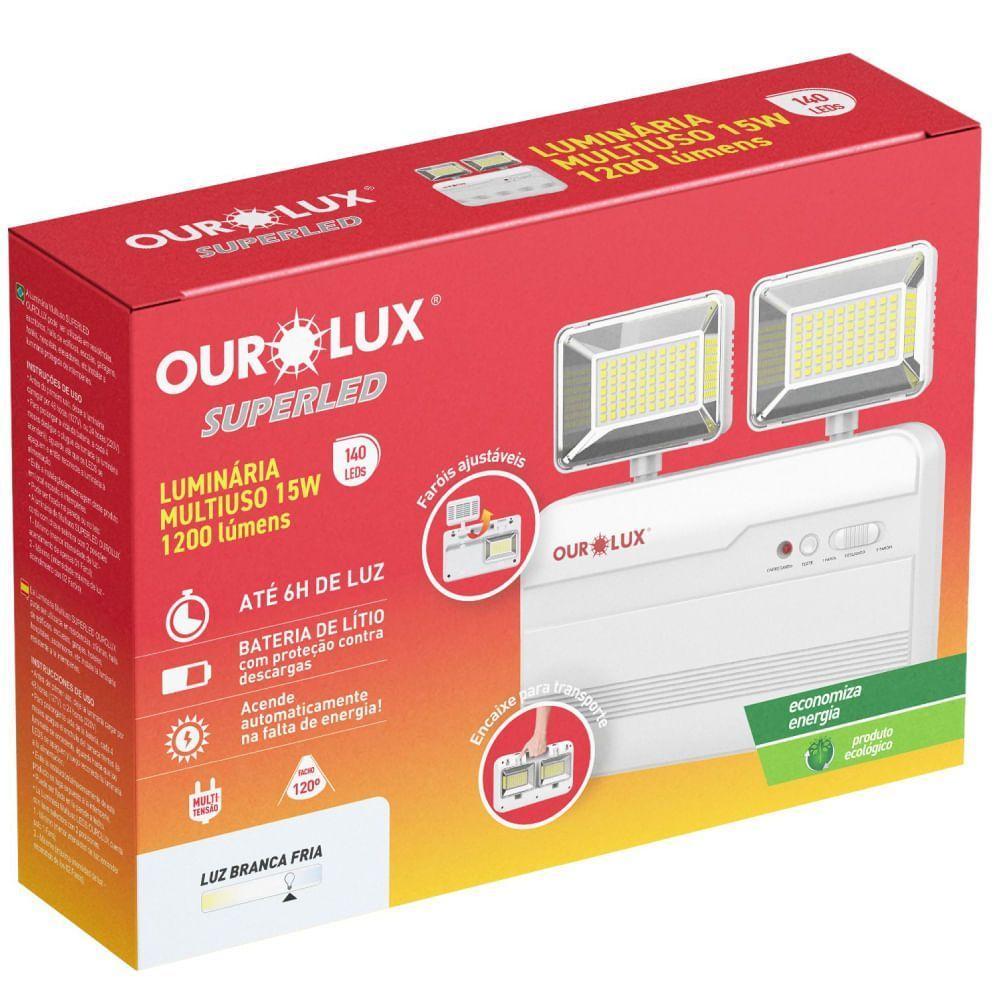 Luminaria Led Multiuso Com 2 Farois 15 Watts 1200lm 6500k - 01978 - Ourolux - 2