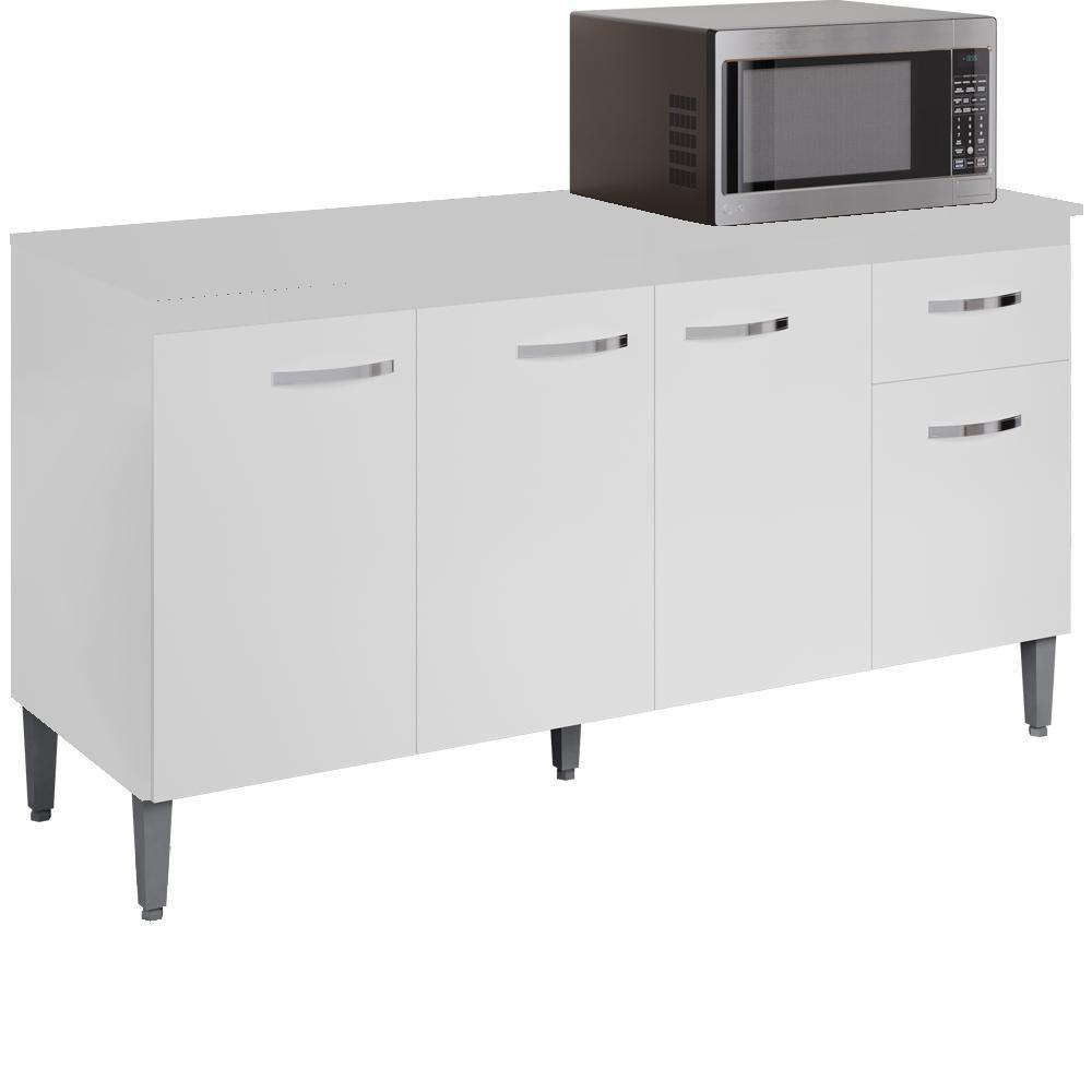 Balcao Com Tampo 150 Cm Gabriela Branco Preto Flex Reajl Moveis Branco Preto Flex - 1