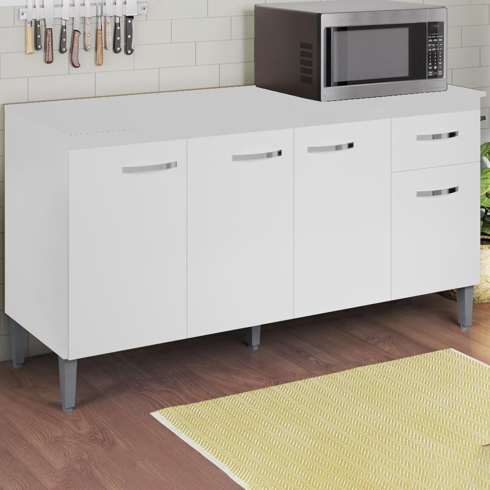 Balcao Com Tampo 150 Cm Gabriela Branco Preto Flex Reajl Moveis Branco Preto Flex - 2