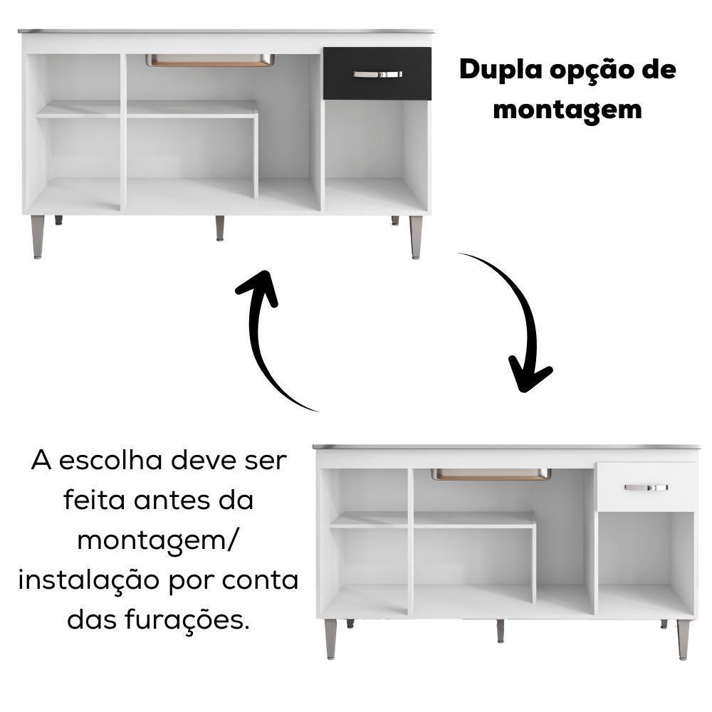 Balcao Com Tampo 150 Cm Gabriela Branco Preto Flex Reajl Moveis Branco Preto Flex - 5