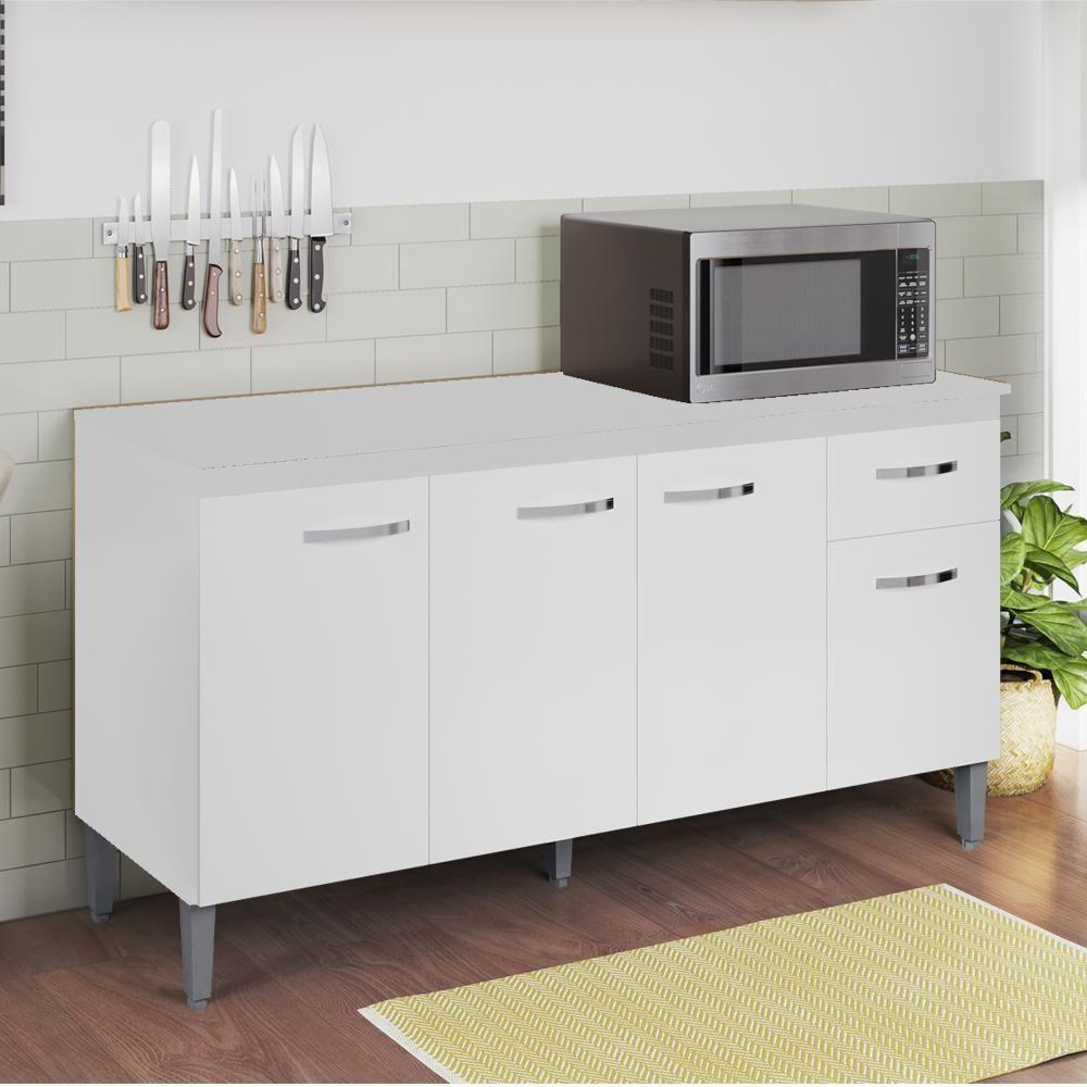 Balcao Com Tampo 150 Cm Gabriela Branco Preto Flex Reajl Moveis Branco Preto Flex - 8