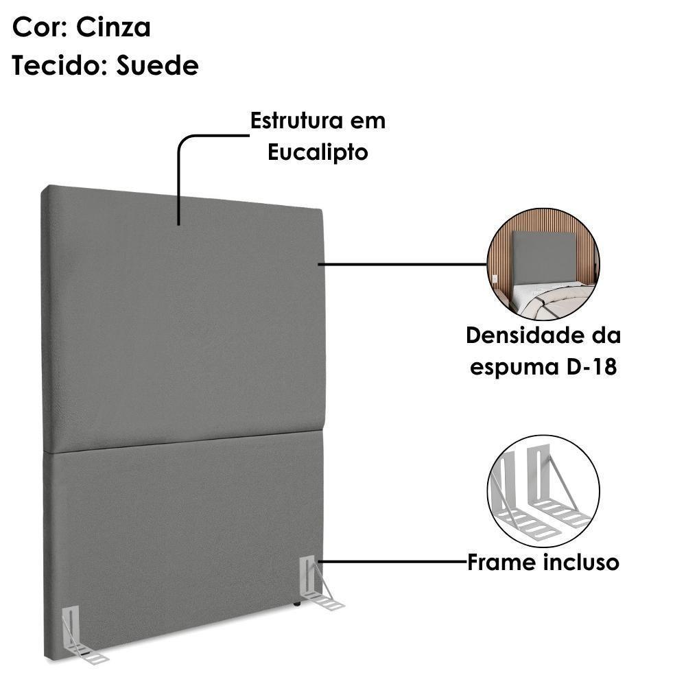 Cabeceira Solteiro 100 Cm Com Frame Luna Suede Cinza Artte Cinza - 4