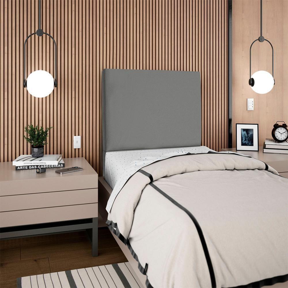 Cabeceira Solteiro 100 Cm Com Frame Luna Suede Cinza Artte Cinza - 8