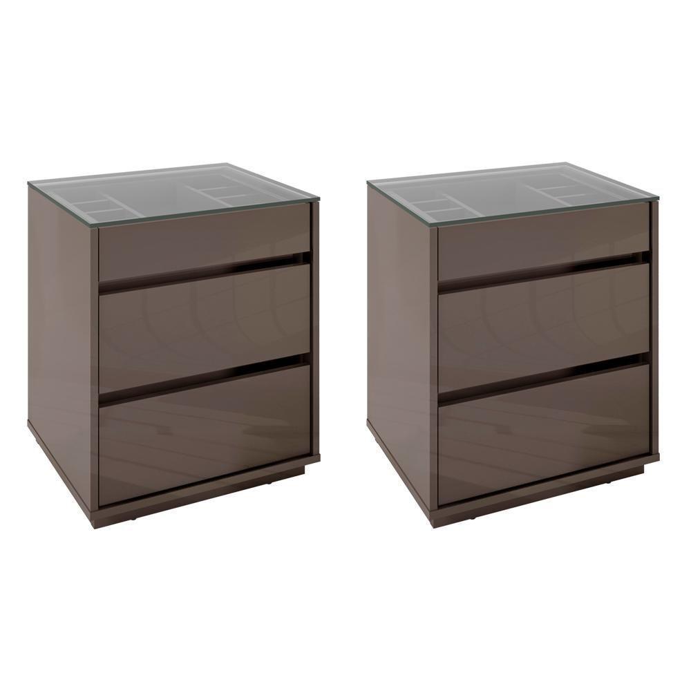 Kit 2 Mesas De Cabeceira 3 Gavetas 010023 Cinza Perola Dcasa Cinza Perola - 1