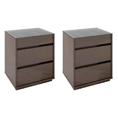 Kit 2 Mesas De Cabeceira 3 Gavetas 010023 Cinza Perola Dcasa Cinza Perola