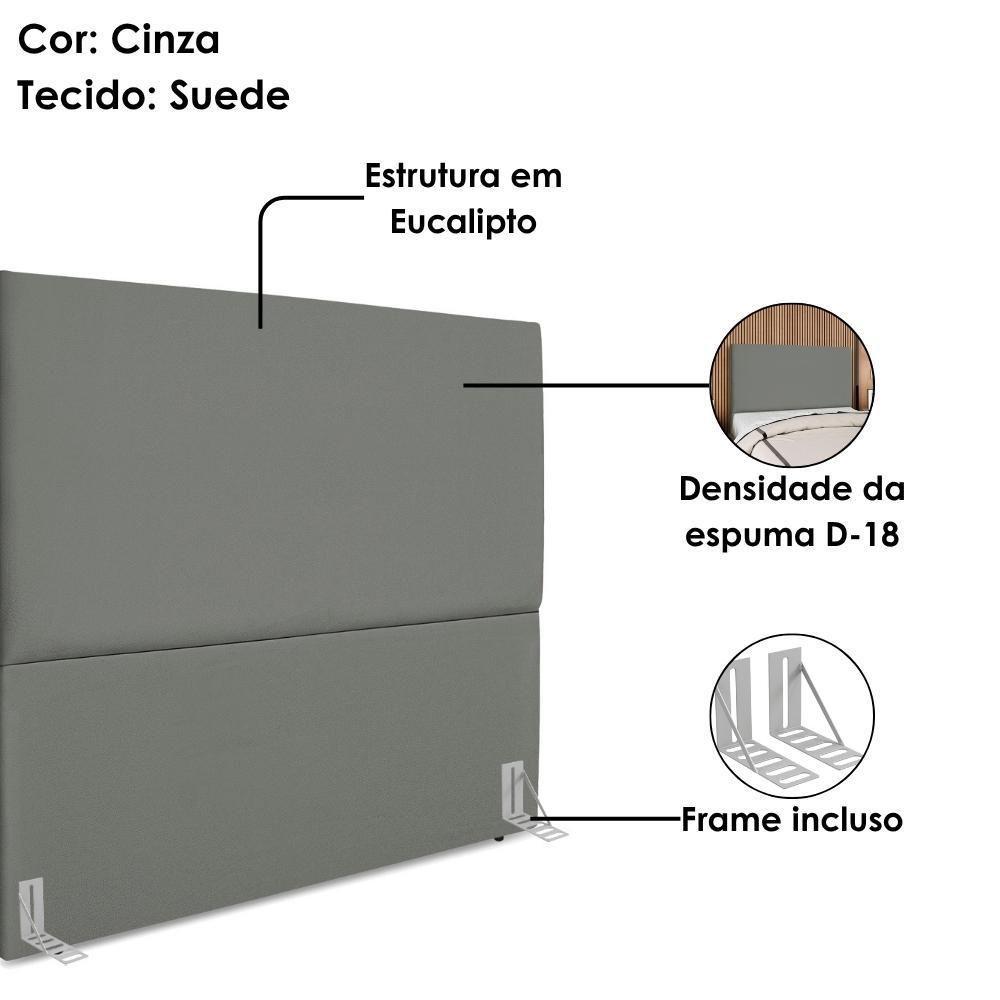 Cabeceira Casal 140 Cm Com Frame Luna Suede Cinza Artte Cinza - 4