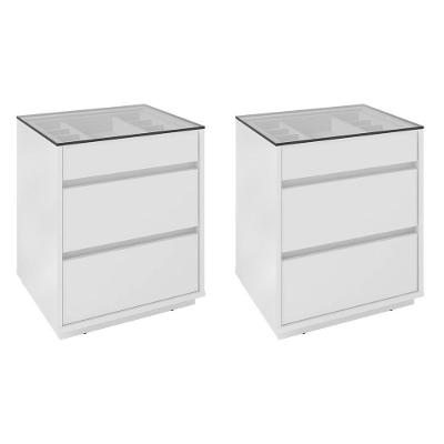 Kit 2 Mesas De Cabeceira 3 Gavetas 010023 Branco Dcasa Branco