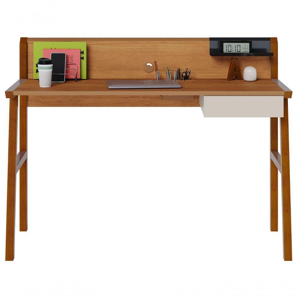 Escrivaninha Mesa Para Computador Job Off White Com Nature - Imcal Móveis - 1