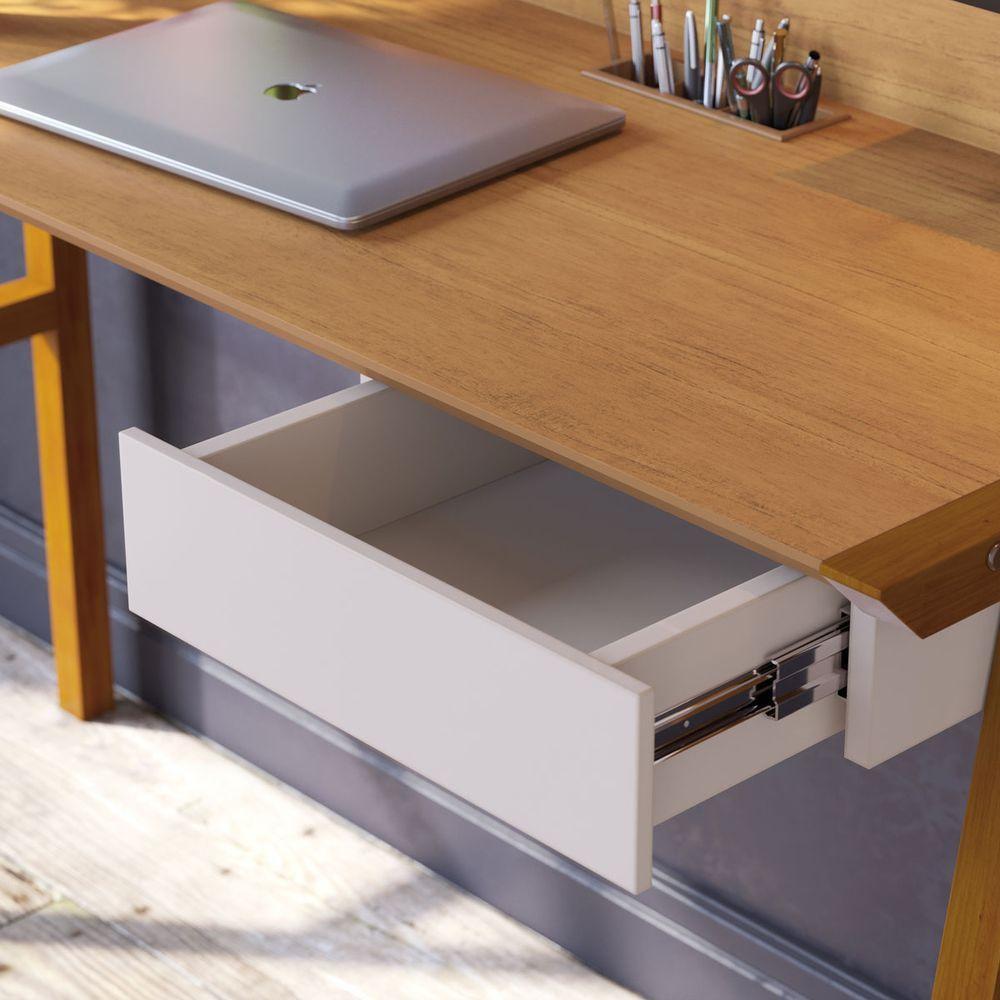 Escrivaninha Mesa Para Computador Job Off White Com Nature - Imcal Móveis - 4