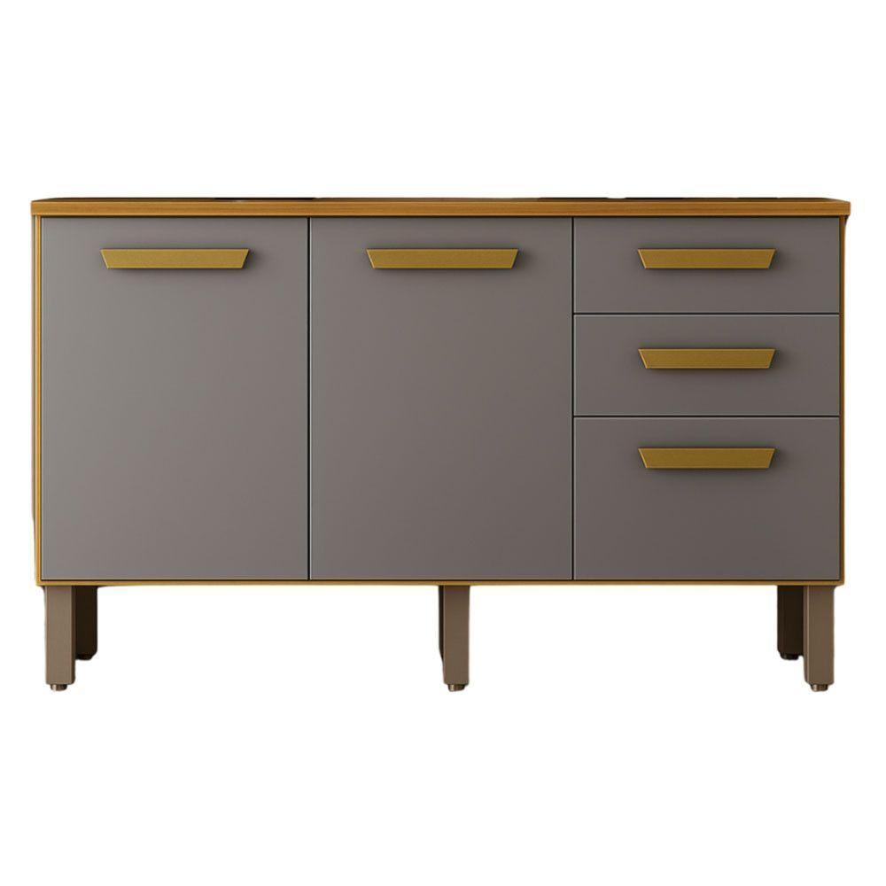 Balcão Athenas 110cm Com 3 Portas 2 Gavetas Mobilihouse Cinamomo/cinza Acetinado - 2