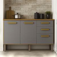 Balcão Athenas 110cm Com 3 Portas 2 Gavetas Mobilihouse Cinamomo/cinza Acetinado - 1