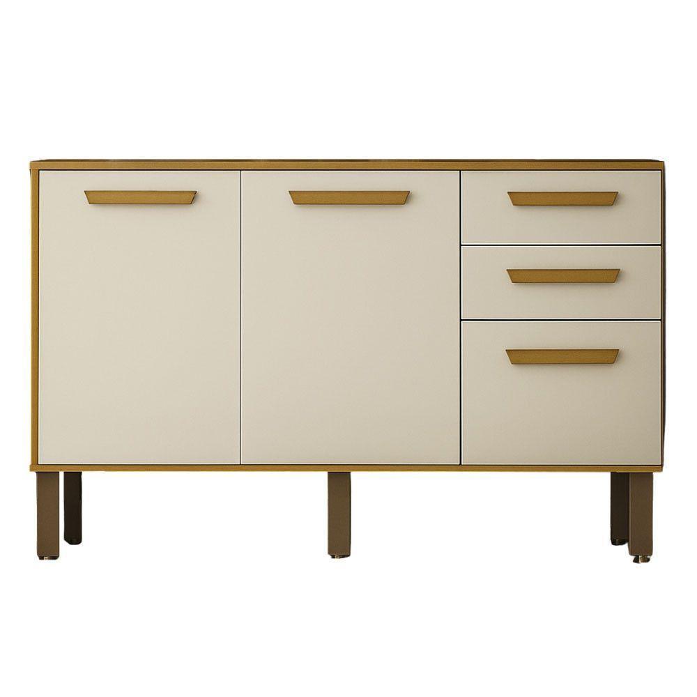 Balcão Athenas 110cm Com 3 Portas 2 Gavetas Mobilihouse Cinamomo/off White Acetinado - 2