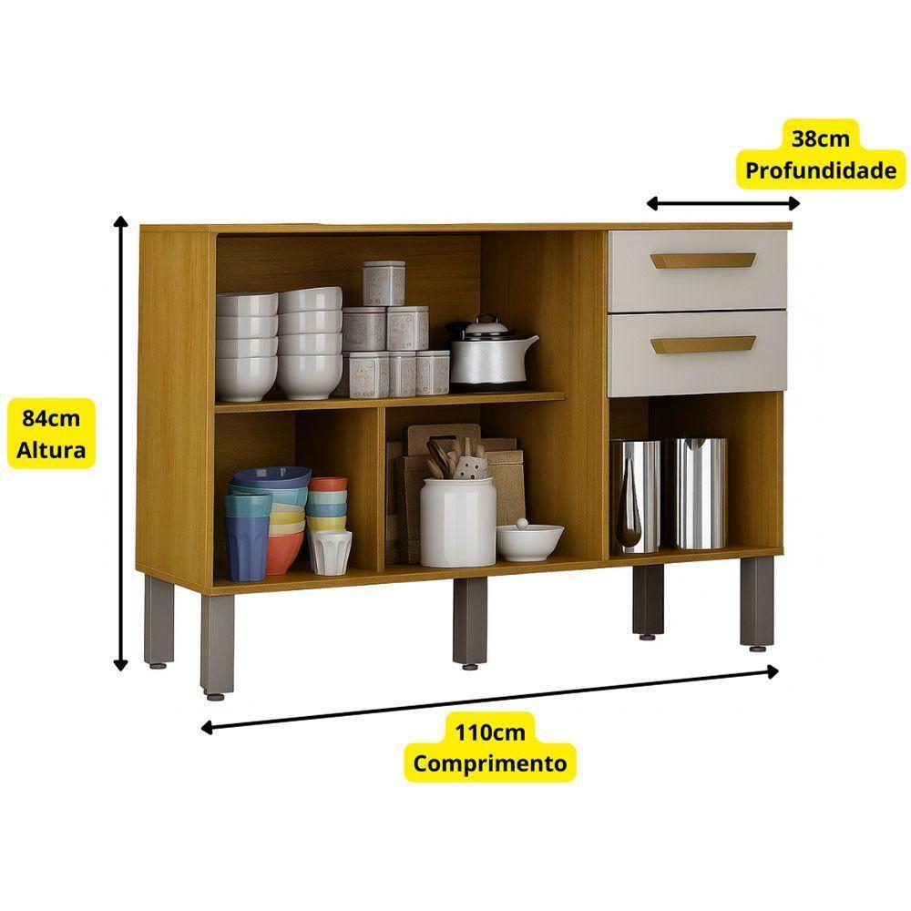 Balcão Athenas 110cm Com 3 Portas 2 Gavetas Mobilihouse Cinamomo/off White Acetinado - 3