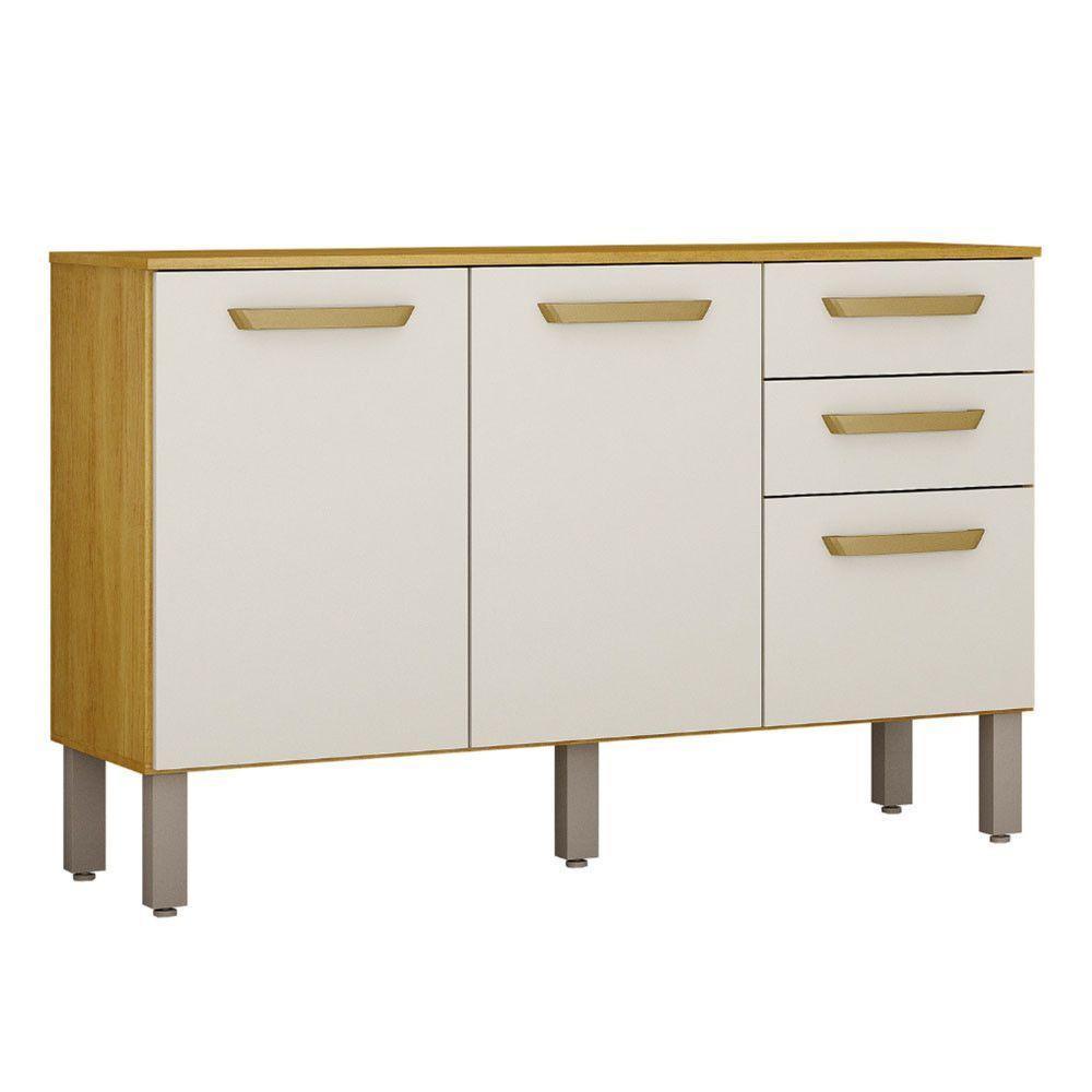 Balcão Athenas 110cm Com 3 Portas 2 Gavetas Mobilihouse Cinamomo/off White Acetinado - 5