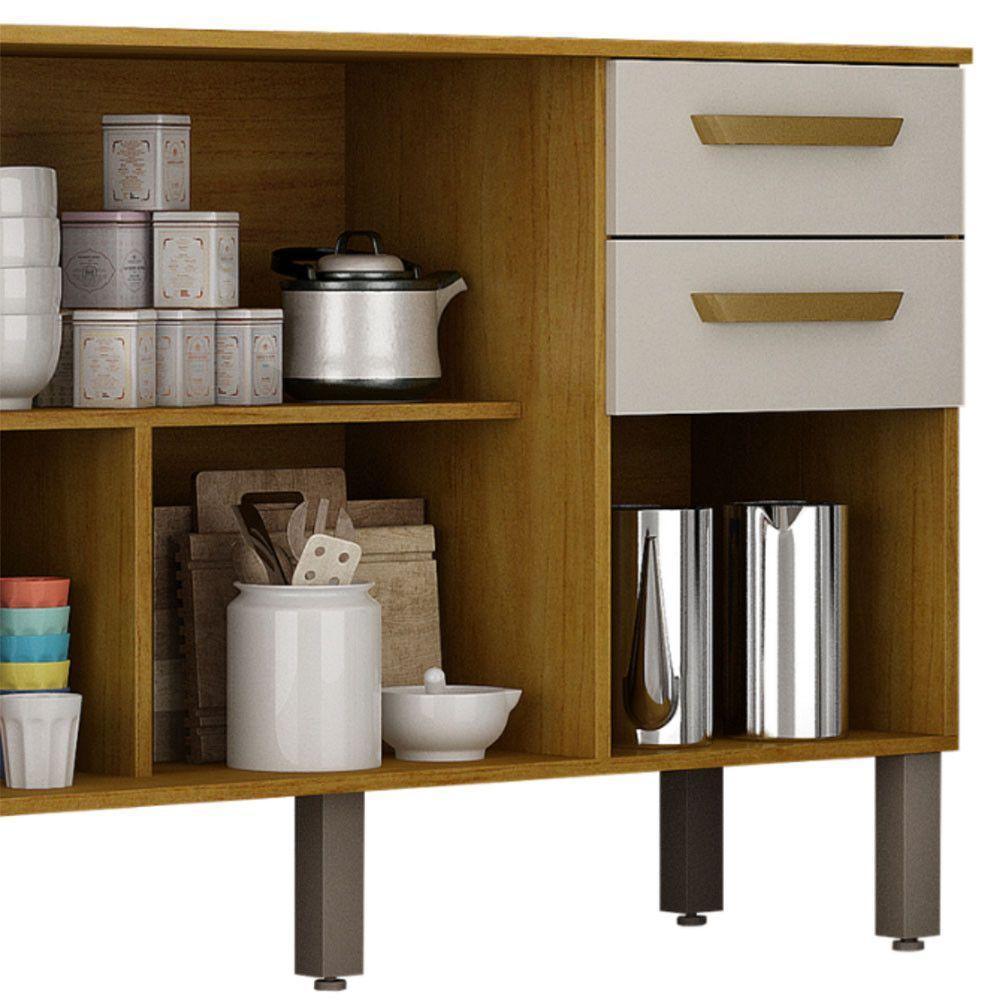 Balcão Athenas 110cm Com 3 Portas 2 Gavetas Mobilihouse Cinamomo/off White Acetinado - 6