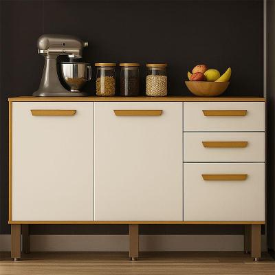 Balcão Athenas 110cm Com 3 Portas 2 Gavetas Mobilihouse Cinamomo/off White Acetinado