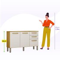 Balcão Athenas 110cm Com 3 Portas 2 Gavetas Mobilihouse Cinamomo/off White Acetinado