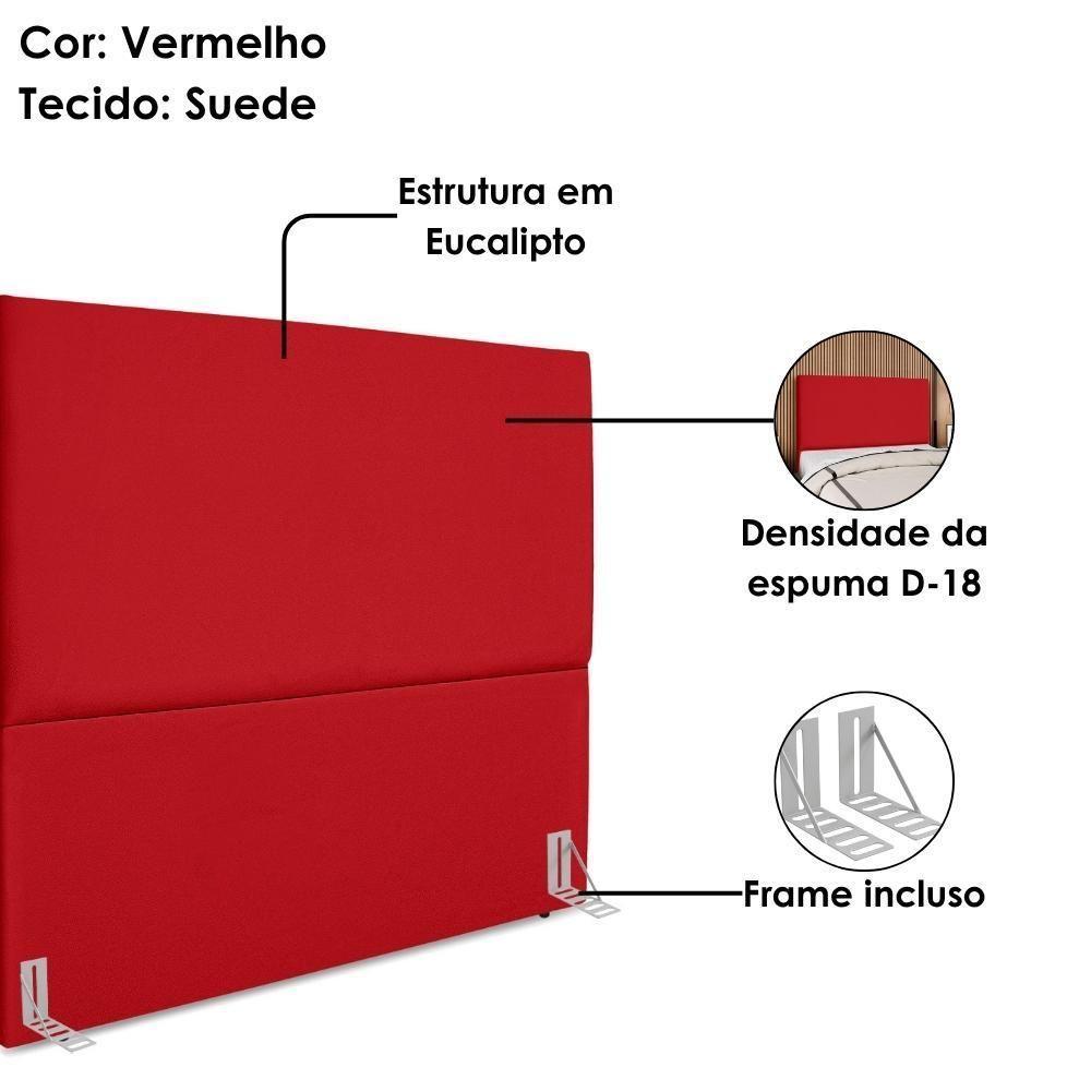 Cabeceira Casal 140 Cm Com Frame Luna Suede Vermelho Artte Vermelho - 4