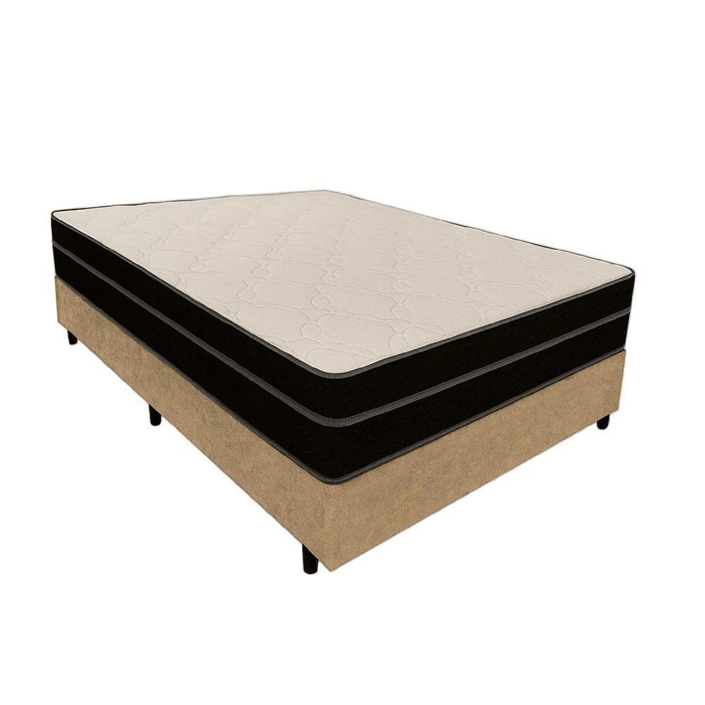 Cama Box Casal 138 Suede Bege Com Colchão Paris Molas Ensacadas Preto 66x138x188 - 1