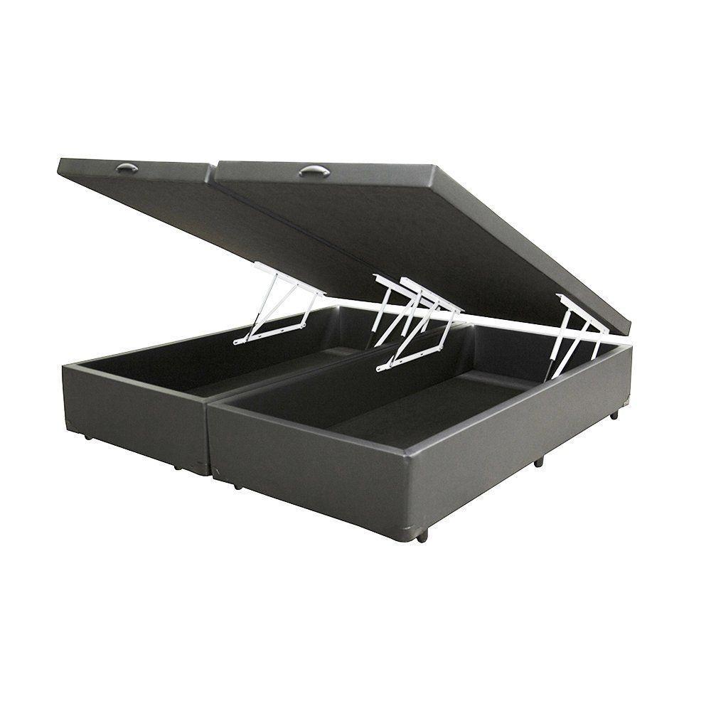 Cama Box Baú Queen Bipartido Loja Xerife Sintético Cinza 41x158x198 - 1