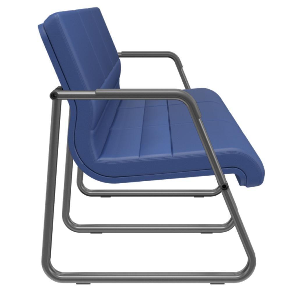 Cadeira Longarina 3 Lugares Recepção Com Braço Pés Preto Lev P03 Vinil Azul - Lyam Decor - 2