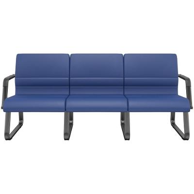 Cadeira Longarina 3 Lugares Recepção Com Braço Pés Preto Lev P03 Vinil Azul - Lyam Decor