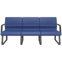 Cadeira Longarina 3 Lugares Recepção Com Braço Pés Preto Lev P03 Vinil Azul - Lyam Decor - 1