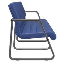 Cadeira Longarina 3 Lugares Recepção Com Braço Pés Preto Lev P03 Vinil Azul - Lyam Decor - 2