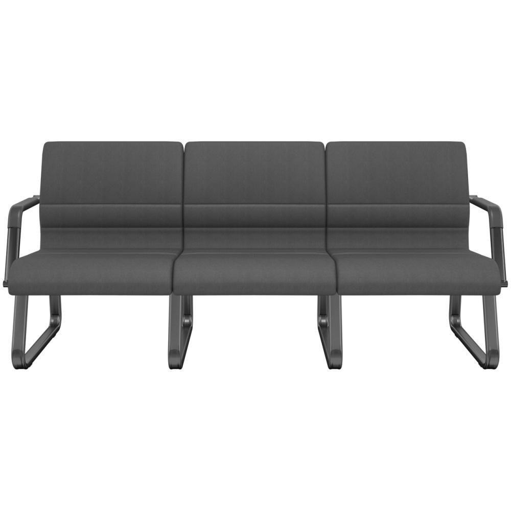 Cadeira Longarina 3 Lugares Recepção Com Braço Pés Preto Lev P03 Crepe Preto - Lyam Decor - 1