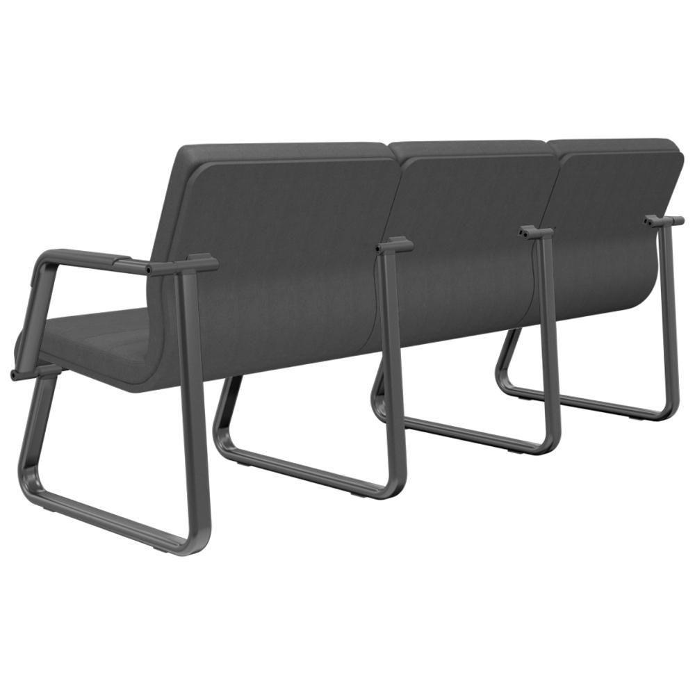 Cadeira Longarina 3 Lugares Recepção Com Braço Pés Preto Lev P03 Crepe Preto - Lyam Decor - 5