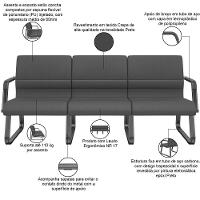 Cadeira Longarina 3 Lugares Recepção Com Braço Pés Preto Lev P03 Crepe Preto - Lyam Decor - 3