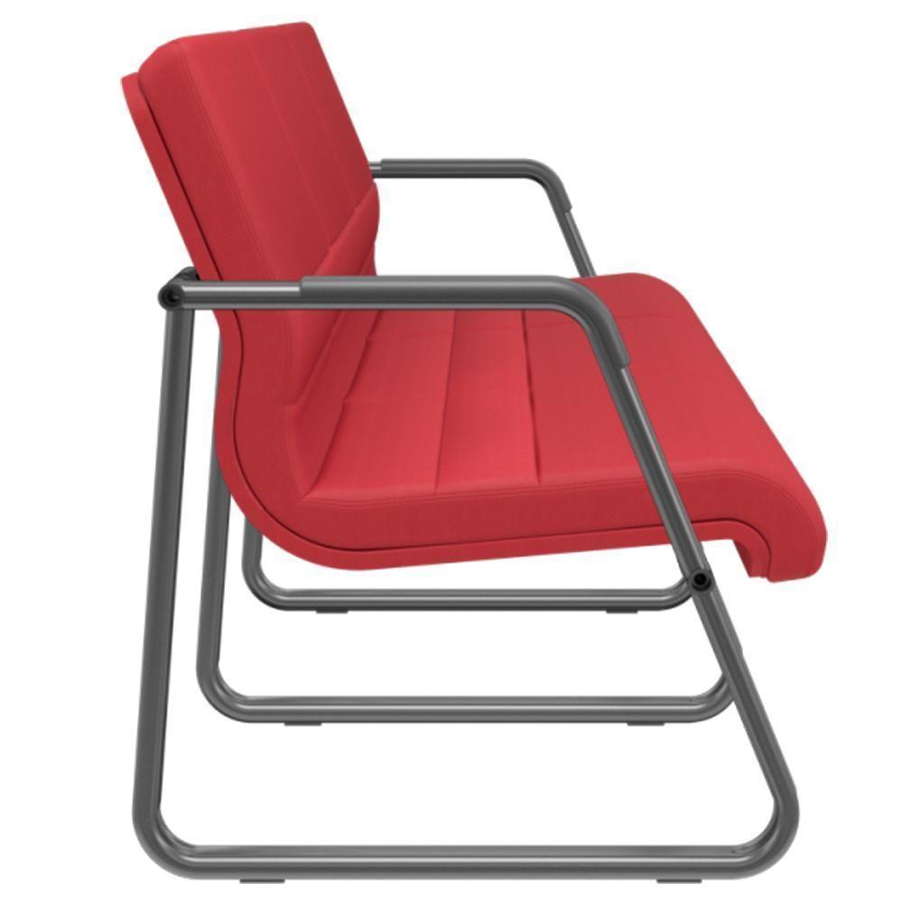 Cadeira Longarina 3 Lugares Recepção Com Braço Pés Preto Lev P03 Crepe Vermelho - Lyam Decor - 2